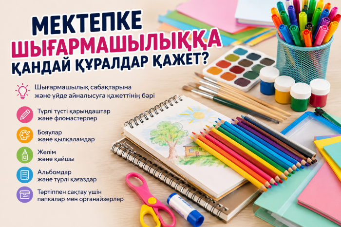 Мектепке шығармашылыққа арналған қандай құралдар қажет? / Какие товары для творчества понадобятся школьнику?